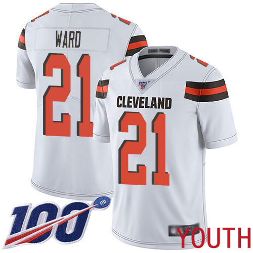 Cleveland Browns Denzel Ward Youth White Limited Jersey #21 NFL Football Road 100th Season Vapor Untouchable